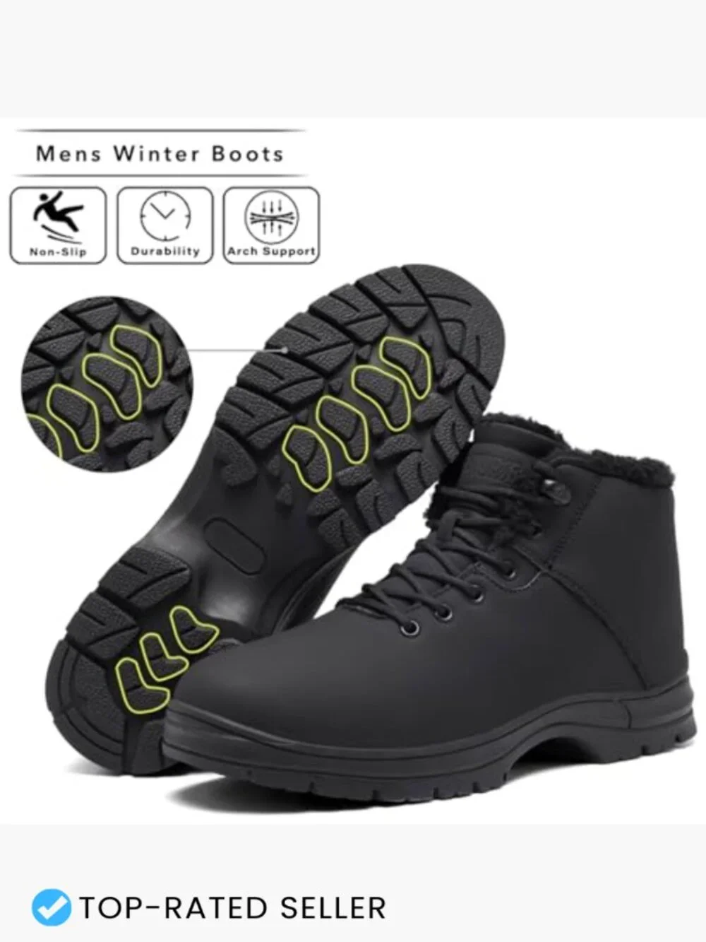 Mens Winter Snow Boots Water Resistant Warm Fur Lined Anti Slip Work Ankle